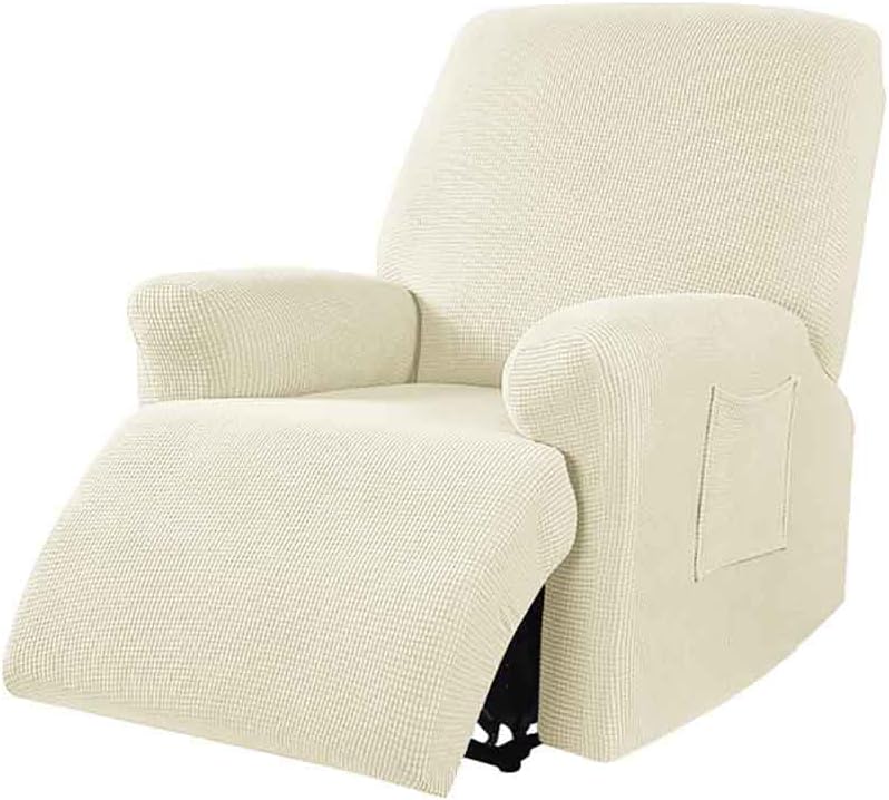 Stretch Sofa Slipcover Sofa Cover Furniture Protector Couch Soft with Elastic Bottom for Kids, Polyester Spandex Jacquard Fabric Small Checks (Ivory White,1 Piece)