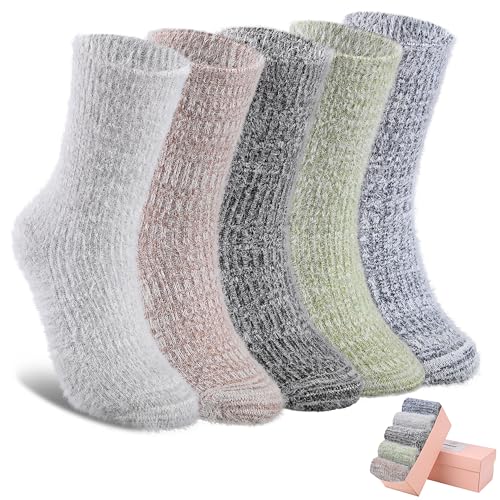 Image of SISOSOCK 5 Pairs Fuzzy Soft Cozy Comfortable Socks for Women, Casual Sleep Comfy Socks, Perfect Warm Winter Gifts for Women
