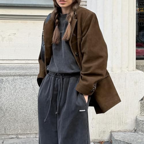 Women Coquette Suede Jacket Old Money Aesthetic Blazers Vintage Oversized Leather Jacket Bomber Preppy Winter Coat2