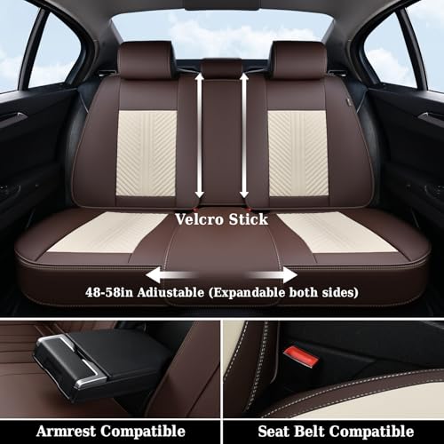Image of Coverado Leather Car Seat Covers Full Set, 5 Seats Waterproof Seat Covers for Cars Front and Rear Seat Cushions Protectors Universal Fit Most Vehicles (Bronw&Beige)