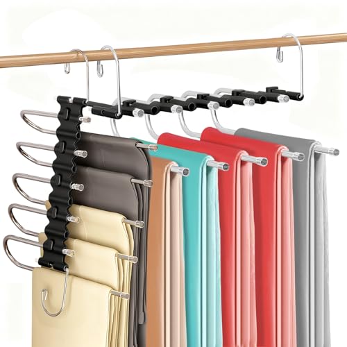 Sudnsadaks 2 Pcs Cintre Pantalon, 5 en 1 Cintres pour Pantalons Acier Inoxydable, Antidérapants Pliables Porte-Pantalons, Multifonctions Cintre Gain Place...