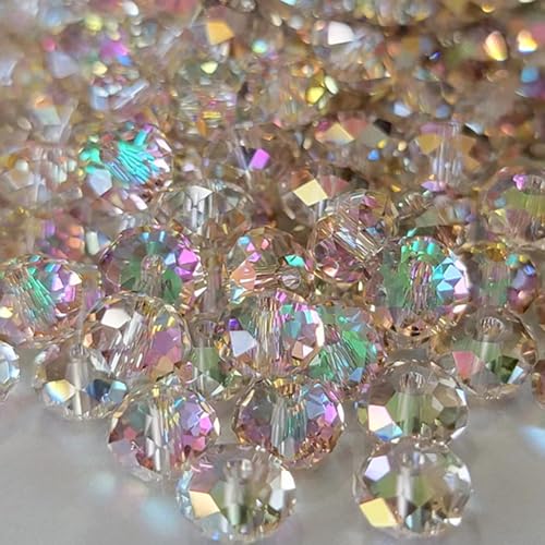 Laopottbeads 220Pcs 10mm Crystal Glass Beads for Jewelry Making Beads for Bracelets Necklace Pendants Making Supplies(Silver Champagner)