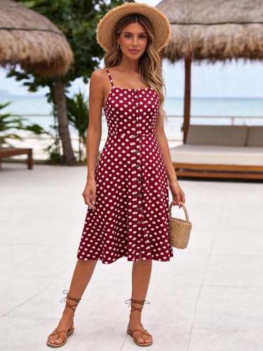 Image of Berydress Women's Casual Beach Summer Dresses 2026 Solid Cotton Flattering A-Line Spaghetti Strap Button Down Midi Sundress
