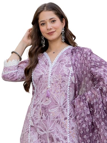Image of Amayra Women's Pure Cotton Straight Kurta Set with Palazzo Pants & Dupatta|Ethnic wear|Kurta Set for Women