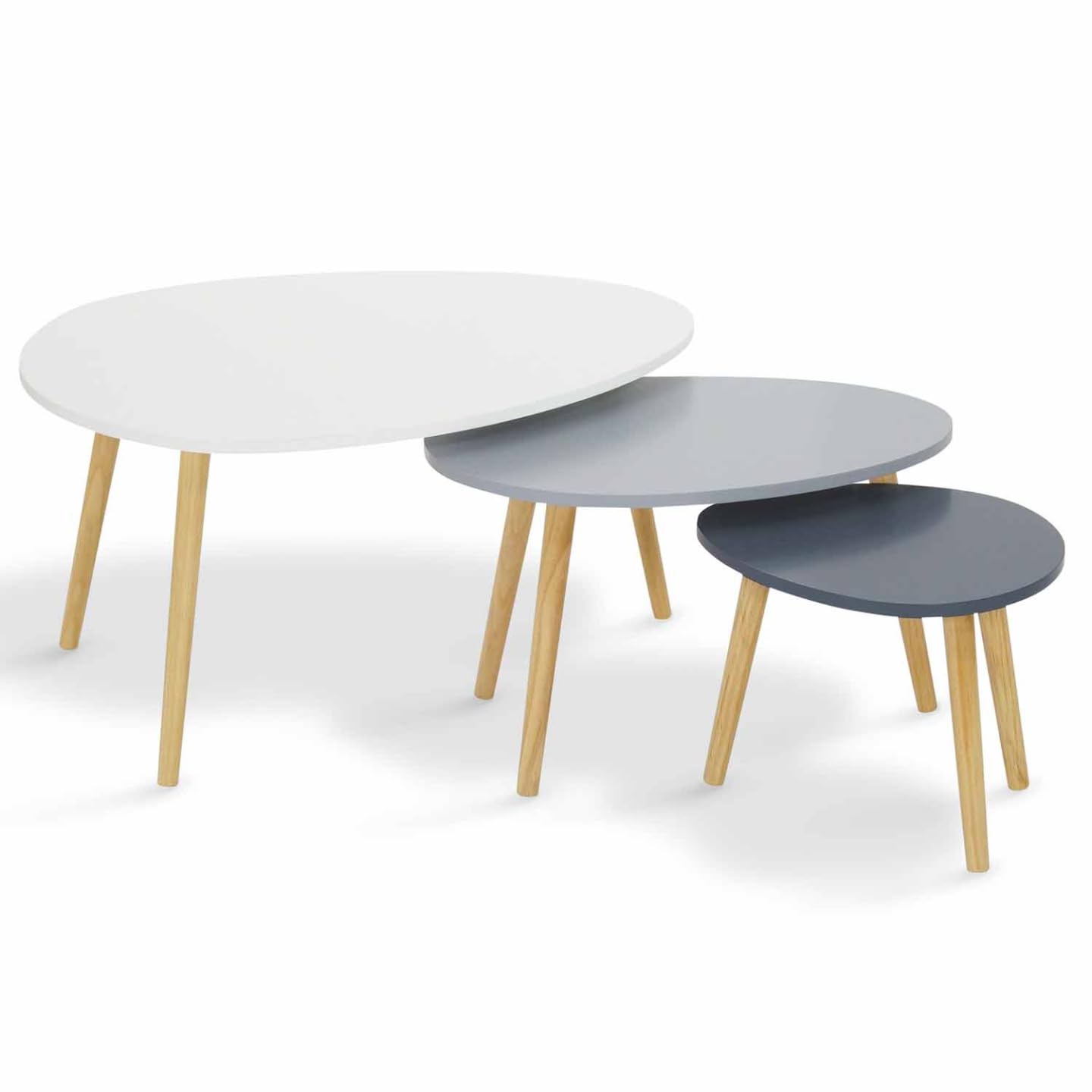 IDMarket - Lot de 3 Tables Basses gigognes Gaia laquées Blanc Gris scandinave