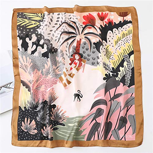 Schal Halstuch Frauen Seide Quadrat Schal Modedruck Haar Schals Halswickel Lady Summer Bandana Schals Halstuch Ring Krawatte 70X70Cm Fj269-Ingwer