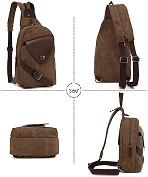 FANDARE Classic Sling Bag Backpack Students Party Outdoor Theft Protection Large Capacity Shoulder Bag Women/Men Wear-resistant Canvas, Brown, L, Retro