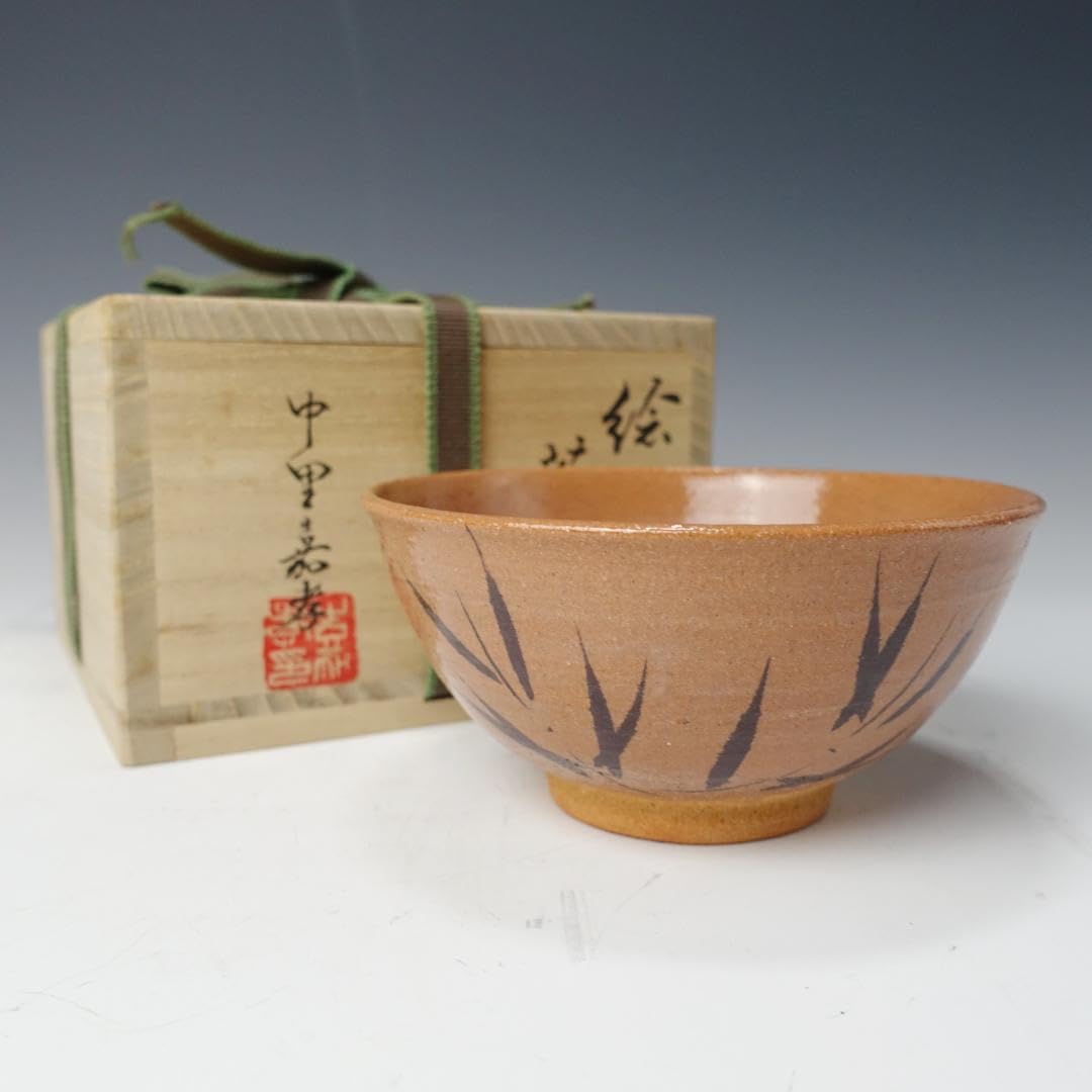 Amazon.co.jp: 中里嘉孝父 中里重利絵唐津 茶碗 共箱 共布 栞付 茶道具 