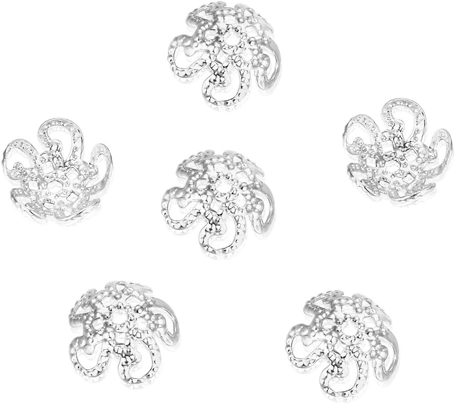 50pcs Adabele Tarnish Resistant Flower Filigree 10mm Bead Caps Sterling Silver Plated Brass Bead End Cap for DIY Craft Jewelry Making BF47-1