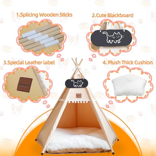 Mooipet Tipi Zelt für Haustiere mit doppelseitigem Kissen Haustierzelt für Hunde/Katzen Haustierhütte Abnehmbar und Waschbar Hundehaus für Meerschweinchen Kaninchen Hamster Kätzchen 40x40x50cm