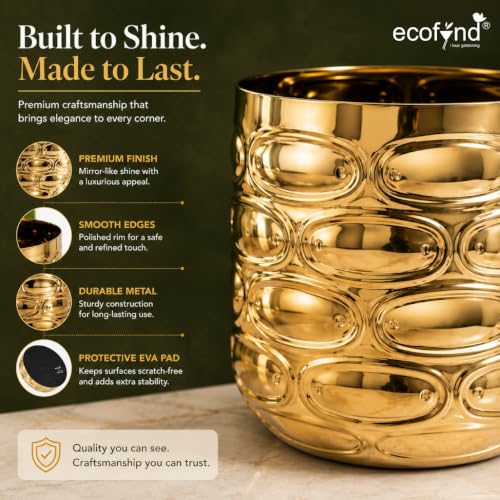 Image of ecofynd 2 Pack Metal Plant Pots (5 inch, 6 inch), Indoor Small Planter Flower Pots, Home Garden Decor Planter for Living Room Bedroom Interior (Gold Finish, POT056)