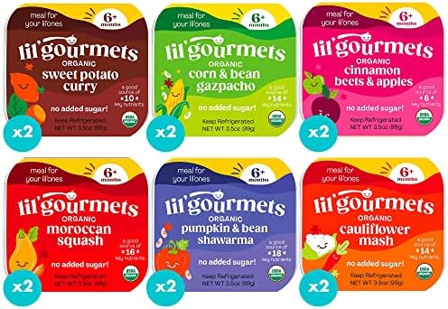 lil’gourmets Organic & Fresh Veggie-Rich Baby Food, Clean Label Project Purity Award Winner, For 6+ Months, 3.5oz Cups (Variety Pack of 12))