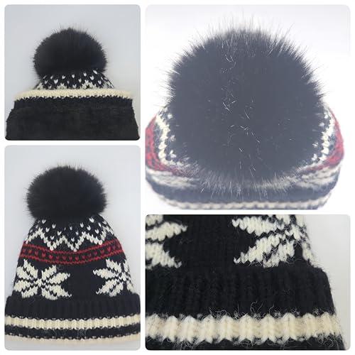 Kids Winter Knit Beanie Hat for Boys Girls Age 3-8 with Faux Fur Pom Warm Fleece Lined4