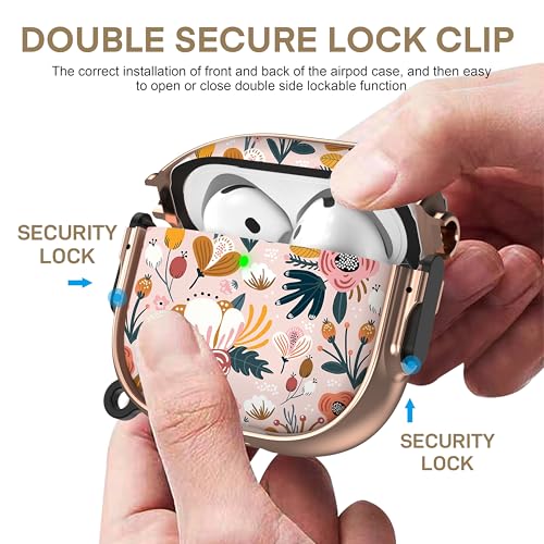 Image of Maxjoy for AirPods 4 Case with Lock, Cute AirPods 4 Case Lock Protective Hard AirPod 4 Generation Cover for Women Girly with Keychain Clip for AirPod 4th Generation Cover 2024, Flower