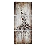 HOMEOART 3 Piece Animal Wall Art Giraffe Decor Rustic Home Decor Safari Wall Decor Living Room Wall Decor Framed Ready to Hang (12inchx16inchx3Piece)