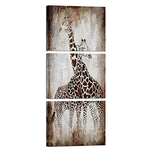 HOMEOART 3 Piece Animal Wall Art Giraffe Decor Rustic Home Decor Safari Wall Decor Living Room Wall Decor Framed Ready to Hang (12inchx16inchx3Piece)