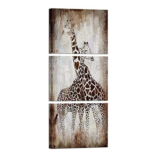 HOMEOART 3 Piece Animal Wall Art Giraffe Decor Rustic Home Decor Safari Wall Decor Living Room Wall Decor Framed Ready to Hang (12inchx16inchx3Piece)