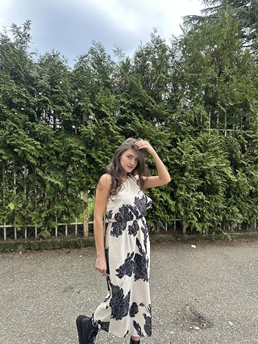 CCTOO Women Summer Floral Dresses Ruffle One Shoulder Sleeveless Flowy Beach Vacation Wedding Guest Maxi Dress Beige S — view 6