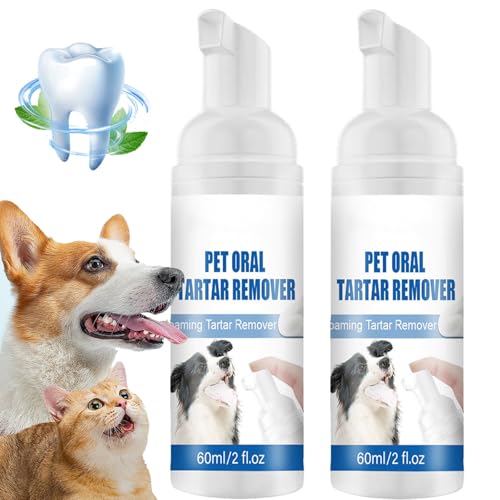 Pet Dental Tartar Remover Oral Spray for Dogs Teeth Cleaning Removes Tartar Whitens Teeth Foaming Oral Cleaner for Pet Cats and Dogs(2PCS)