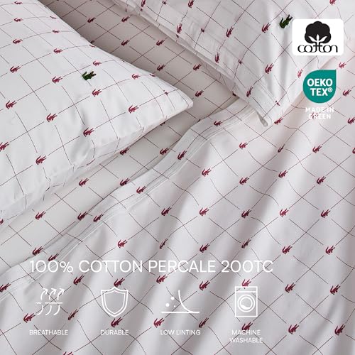 Image of Lacoste Slice 100% Cotton Percale Sheet Set, Baroque Rose, Cal King