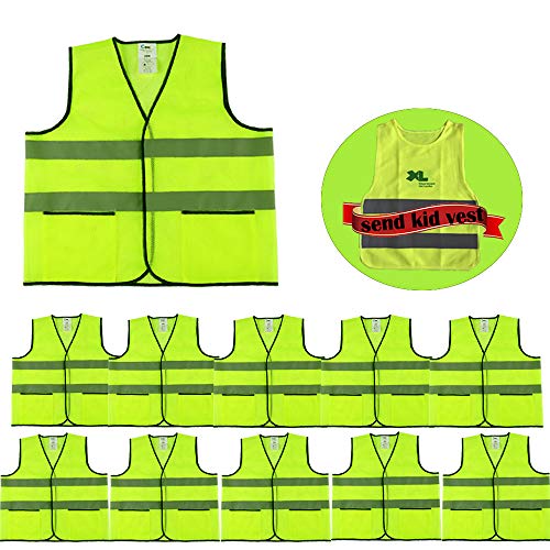 CIMC,10 Pack, Yellow Reflective High Visibility Safety Vest with Pockets,Bright Construction Vest