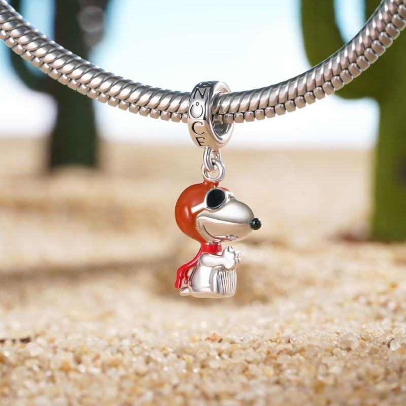 GNOCE Peanuts Flying Ace Snoopy Pendant Dangle Charm for Women, S925 Sterling Silver Dangle Charms for Women Wife, Valentine‘s Day, Mother’s Day Jewelry