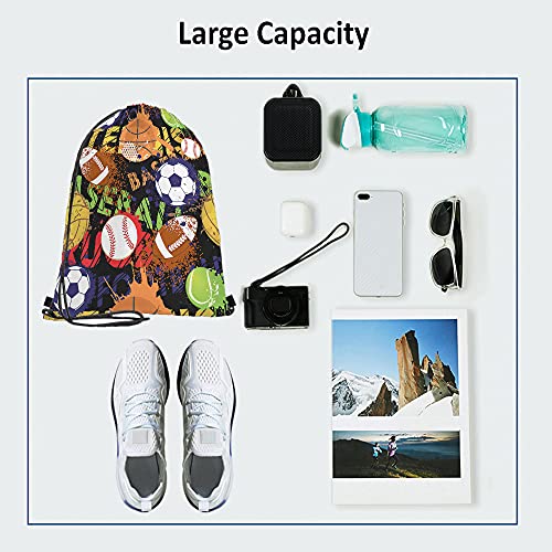 Beabes Balls Drawstring Bags Backpack Bag Baseball Basketball Volleyball American Popular Sports Game Fashion Art Sport Gym Sack Drawstring Bag String Bag Yoga Bag For Men Women #TOP2