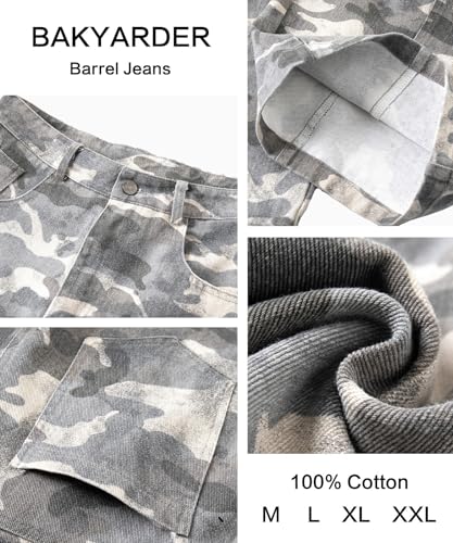 Unisex Vintage Camo Barrel-Leg Jeans Wide Leg Denim Pants Military Cargo Style Loose Streetwear Trousers3