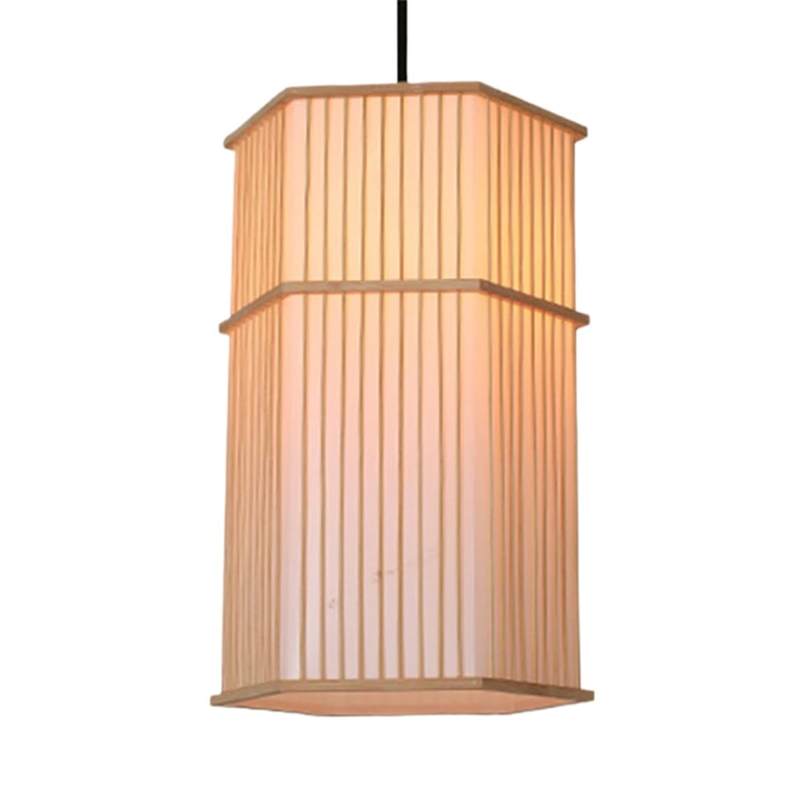 Cssykv Multicolor 2-Layer Bamboo Faux Parchment Shade Dining Room Pendant Lamp Fixture 15.7" Long Drum Bamboo Cage Fixture Handmade Design For Entryway Dining Room, Bedroom And Living Room Fixtures