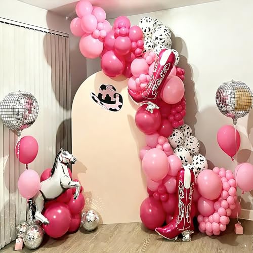 Image of YMSZ Pink and Cow Print Balloons, 67pcs 12 Inch Cowgirl Balloons, Pink and Cow Balloon for Birthday, Baby Shower, Cowgirl Rodeo Party, Farm Party Decorations