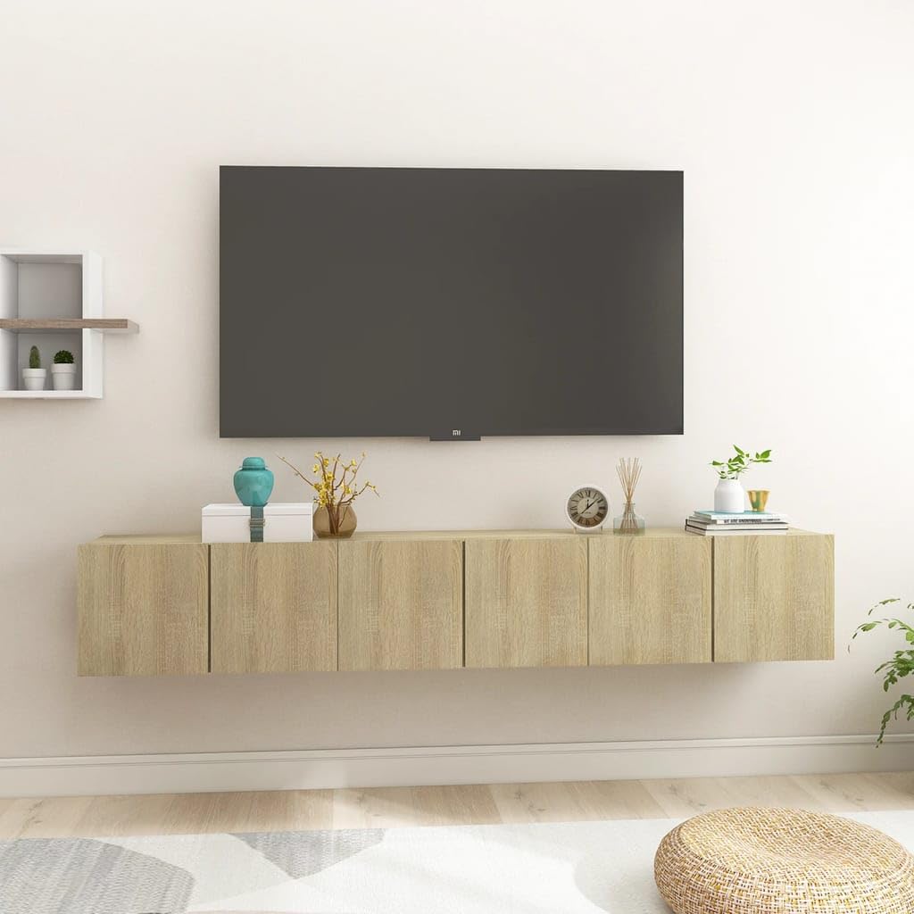 Canditree Floating TV Cabinet, Floating TV Stand with Storage, Floating TV Shelf Wall Mounted Entertainment Center (Sonoma Oak,180 cm)