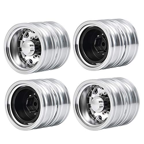 4pcs Aluminum Alloy Rear Wheel Rims Wheel Hubs for 1/14 Tamiya Trailer Tractor Truck RC Car