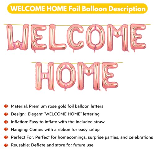 Image of Welcome Home Banner Rose Gold for Baby Boy Girl Bride Airport Foil Balloon Decoration Decor Celebration Rose Golden