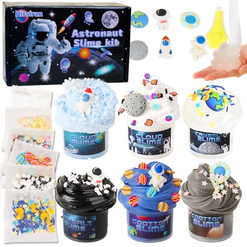 6 Pack DIY Slime Kit for Kids Space Theme with Foam Beads Charms & Stars