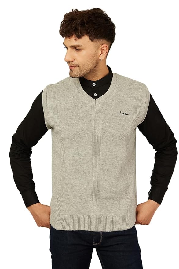 Image of Kvetoo V Neck Sleeveless Winter Wool Sweater for Men