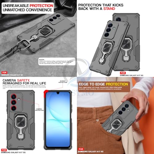 Image of AESTMO Armor Back Cover for Samsung Galaxy A17 / M17 / F17 5G | Ring Holder & Kickstand & Camera Protection in-Built | 360 Degree Protection Back Case Cover (Black)