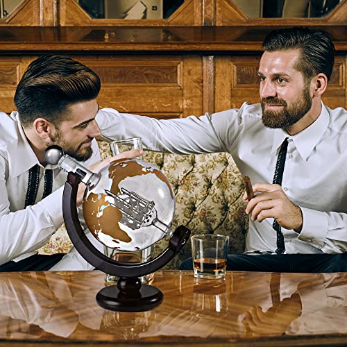 Whiskey Decanter Globe Gift Set - Rich Base Tray - Gold Whiskey Dispenser Airtight Stopper For Wine, Bourbon, Brandy, Juice, Water - Decanter Sets For Men Christmas Gifts For Dad Boyfriend Husband Him #TOP7