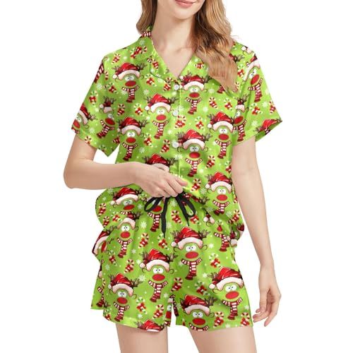 Image of Silk Satin Pajama Set for Women Summer Lounge Pjs Sets 2 Piece Suit Ladies Button Down Tops And Shorts Sleepwear