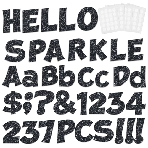 Image of 237 Pcs Glitter Bulletin Board Letters, Numbers and Punctuation 4 Inch | Cut Out Letters for Bulletin Board Decorations, Poster Board Letters Alphabet Cutouts for Classroom Wall Decor (Black)