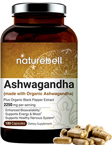 Ashwagandha Capsules 2250mg Per Serving (Made with Organic Ashwgandha with Black Pepper), 180