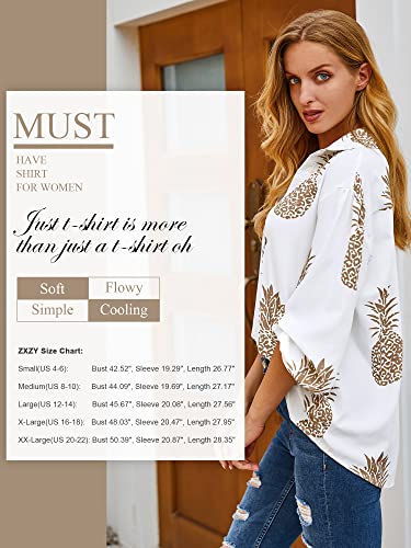 Zxzy Women Pineapple Printed Lapel Collar Half Sleeves Buttons Down Blouse Shirt #TOP5