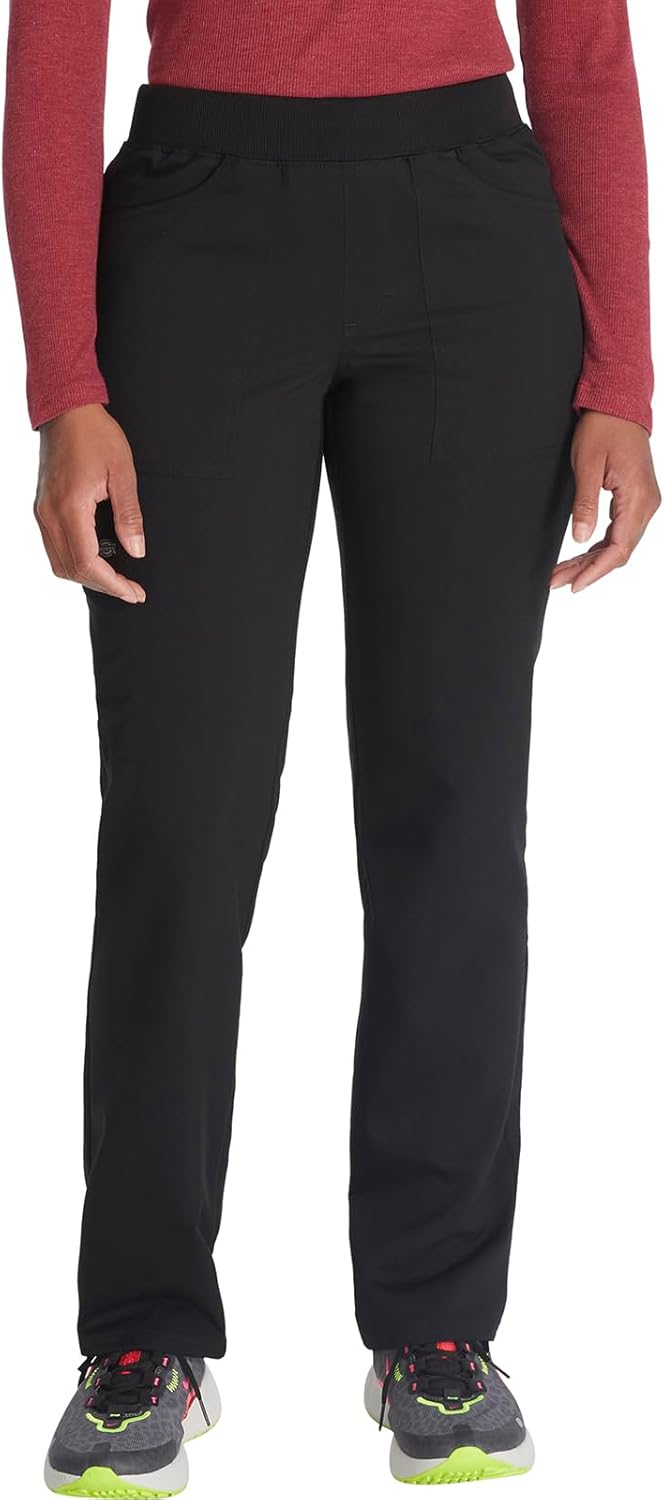 Dickies Women Scrub Pull-on Pant Mid Rise Tapered Leg Bottoms with 6 Pockets & Rib-Knit Waistband DK135