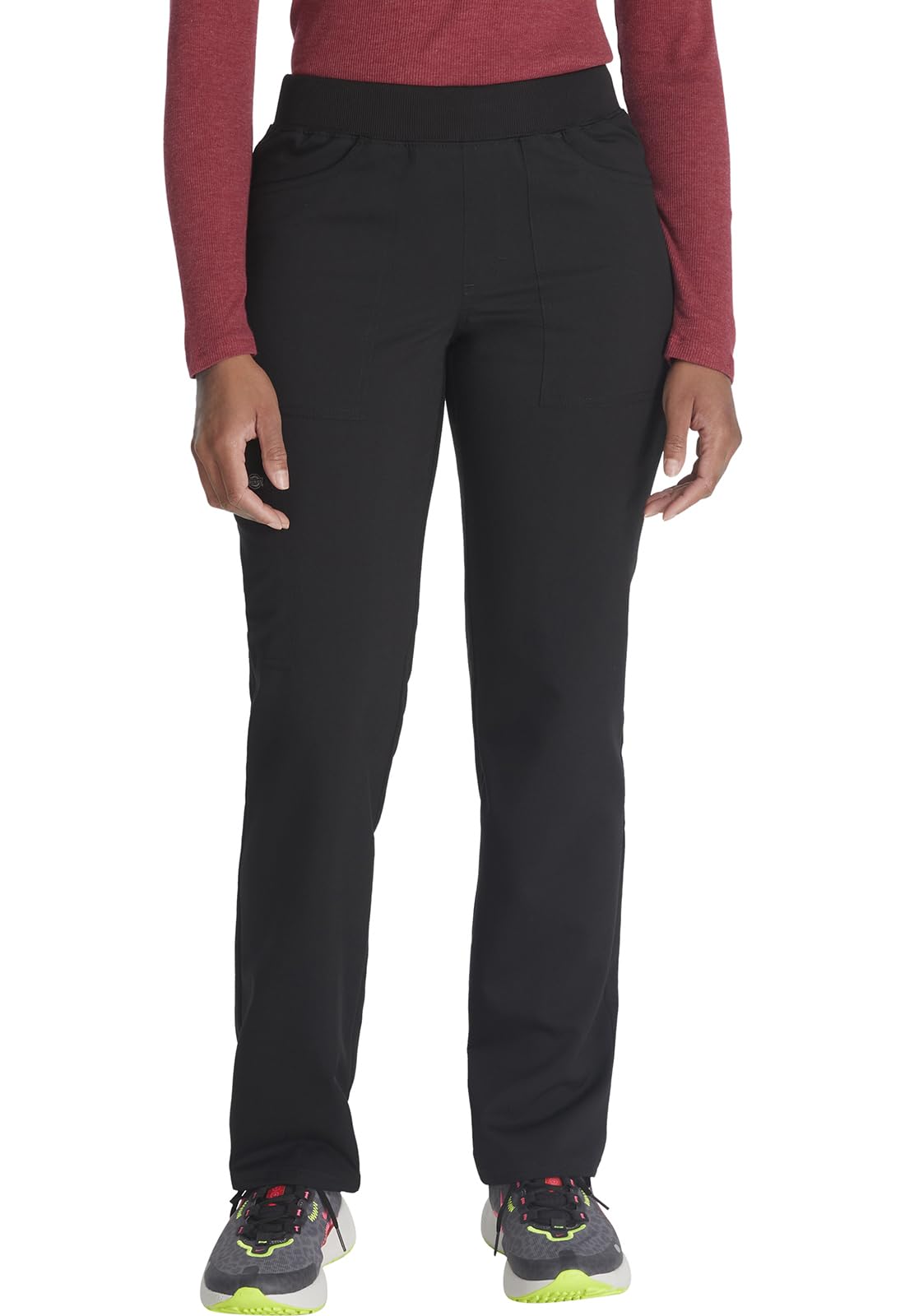 Dickies Women Scrub Pull-on Pant Mid Rise Tapered Leg Bottoms with 6 Pockets & Rib-Knit Waistband DK135