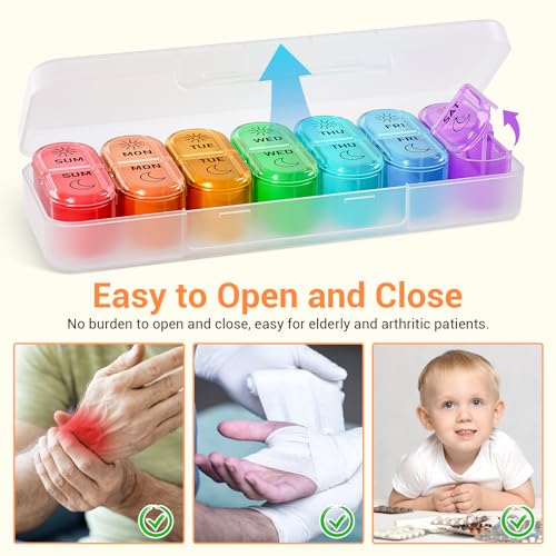 7 Days AM PM Pill Organizer - 2 Times a Day Large Weekly Pills Case, BPA-Free Pills Box Container Holder, Morning and Night Pill Boxes with 7 Daily Pocket Cases to Hold Vitamins, Medicine & Supplement