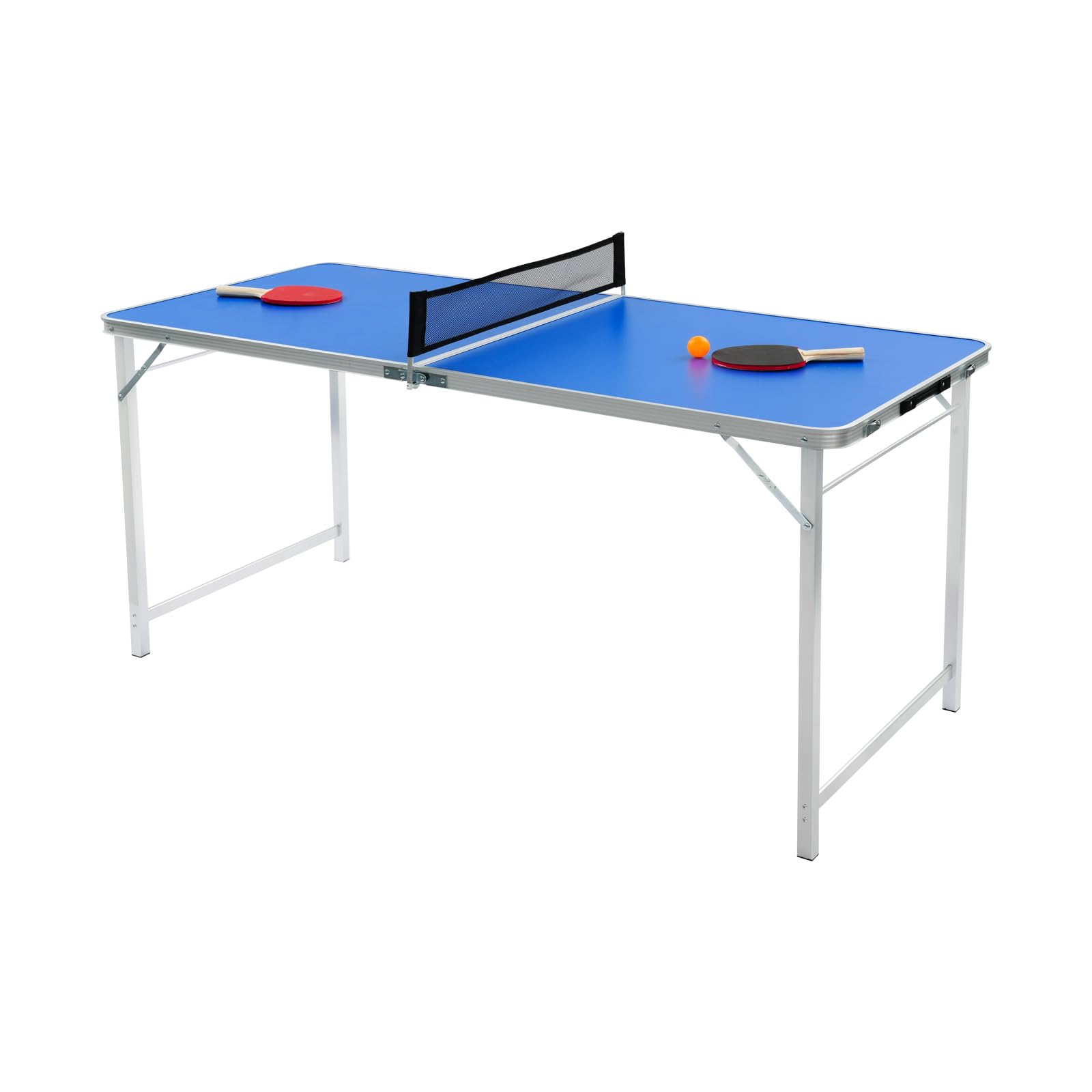 Mesa de ping pong azul plegable con red, 2 raquetas y 3 pelotas, mesa de ping pong para exterior e interior, 152 x 67 x 70 cm