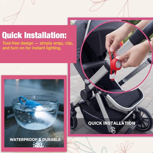 Image of Safe-O-Kid Universal Baby Stroller LED Light - Waterproof, Multipurpose, Adjustable Night Lights with Batteries for Outdoor Safety, Red, Pack of 2