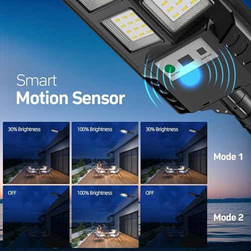 Image of SHOPOGENIX Solar Powered Street Light Outdoor | Ultra Bright LED Security Lamp with Motion Sensor | Auto Dusk to Dawn Waterproof Solar Light for Driveway, Backyard, Garden (8 Grid Led-FBA)