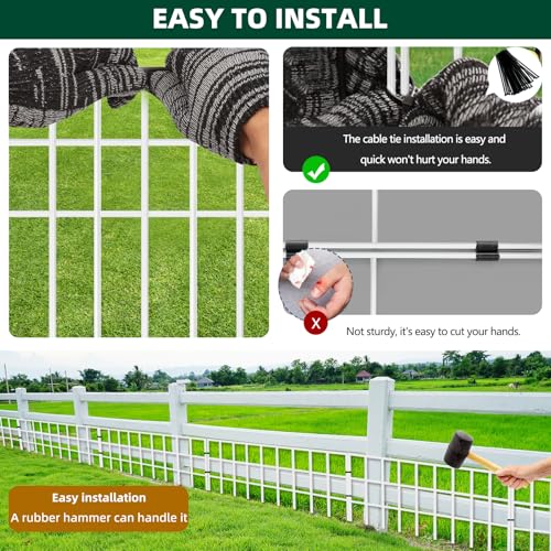Image of 31ft(L) x 13in(H) Animal Barrier Fence, 22 Panels No Dig Garden Fence for Dog Rabbit, Rustproof Anti Digging Barrier, Garden Edging Border Ground Defense for Outdoor, Yard, Patio, White