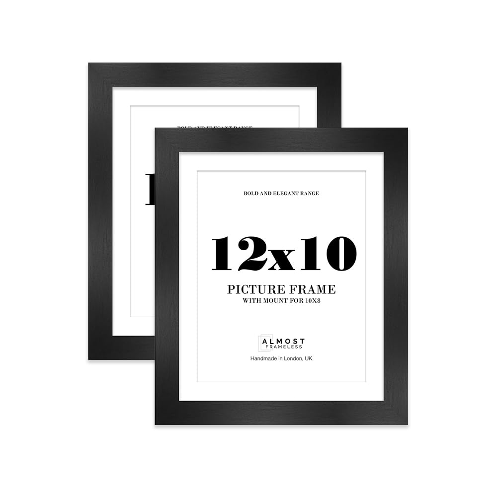 12x10 Black Frame With Mount for 10x8 Pictures 28mm Edge Portrait and Landscape Display with Wall Hooks and Kickstand, 2 Pack