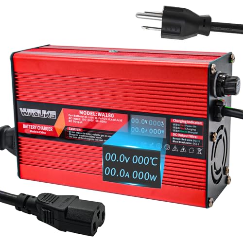 WAOUKS 48V 3A Lead Acid AGM Gel VRLA OPZV Battery Charger with OLED Display Output Connector 3pin C13 N+ L- for 48V Lead Acid Battery